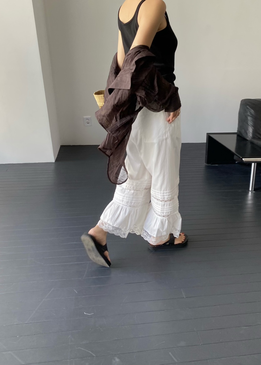 OUPPT韓國代購女士新品熱賣休閑26夏季職業時尚休閑褲蕾絲花OUPPT休閑褲