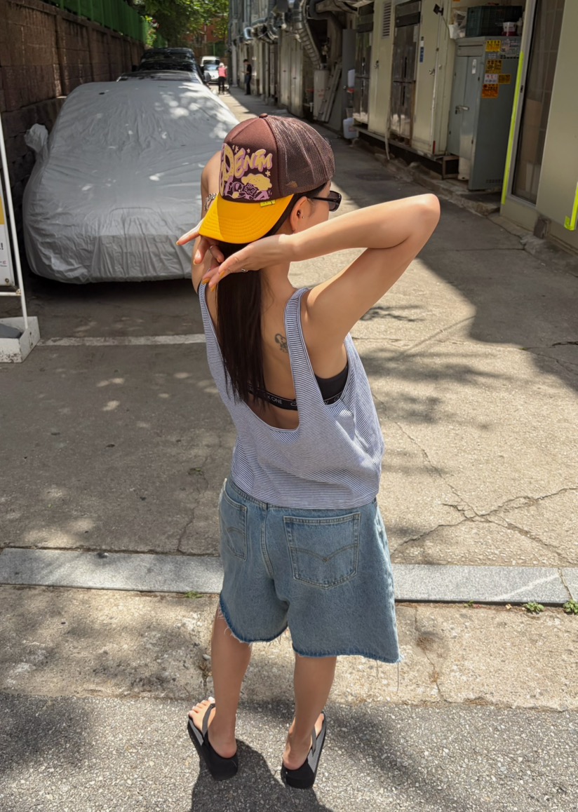 BYRING韓國東大門代購女裝新款時尚26春夏26夏季吊帶背心條紋BYRING吊帶/背心