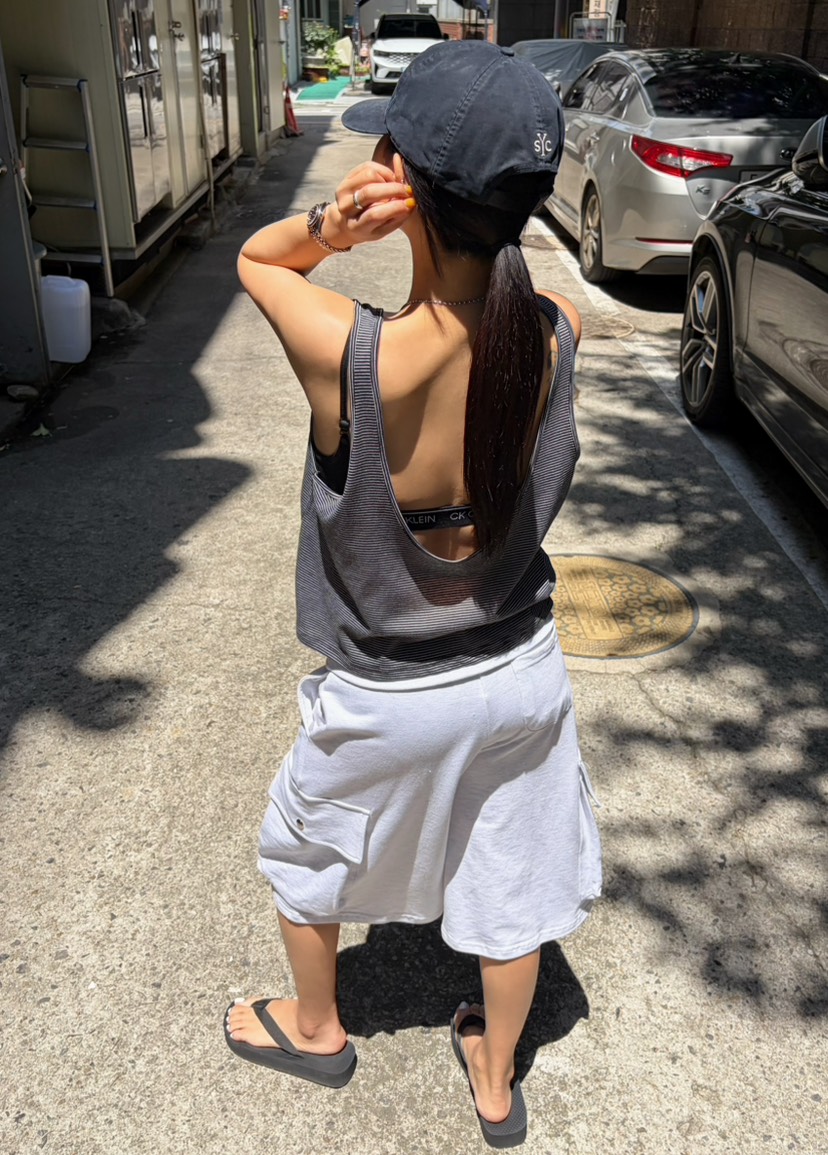 BYRING韓國東大門代購女裝新款時尚26春夏26夏季吊帶背心條紋BYRING吊帶/背心