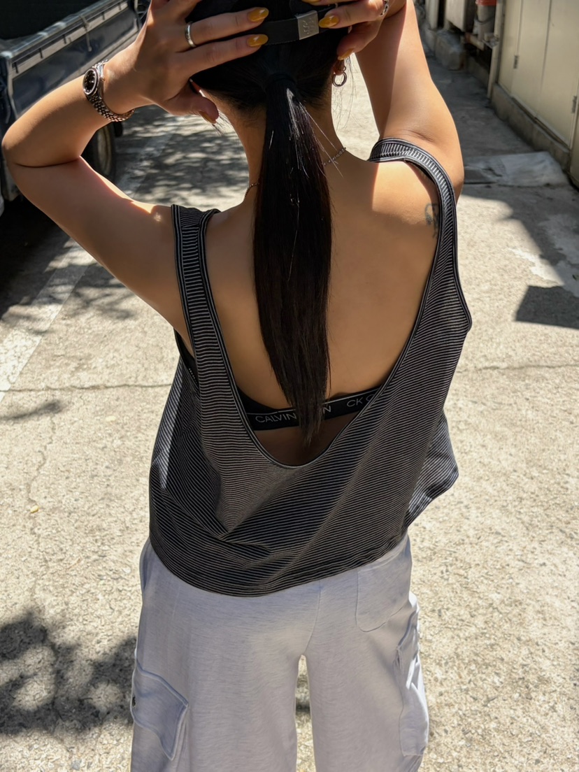BYRING韓國東大門代購女裝新款時尚26春夏26夏季吊帶背心條紋BYRING吊帶/背心