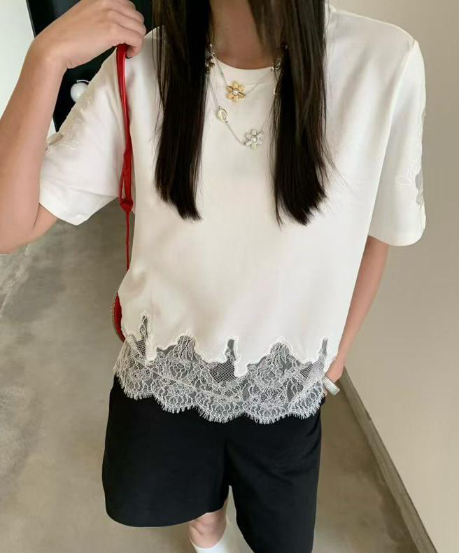 OLA韓國直郵實拍女士新品職業推薦26夏季休閑時尚T恤蕾絲mellor/OLAT恤