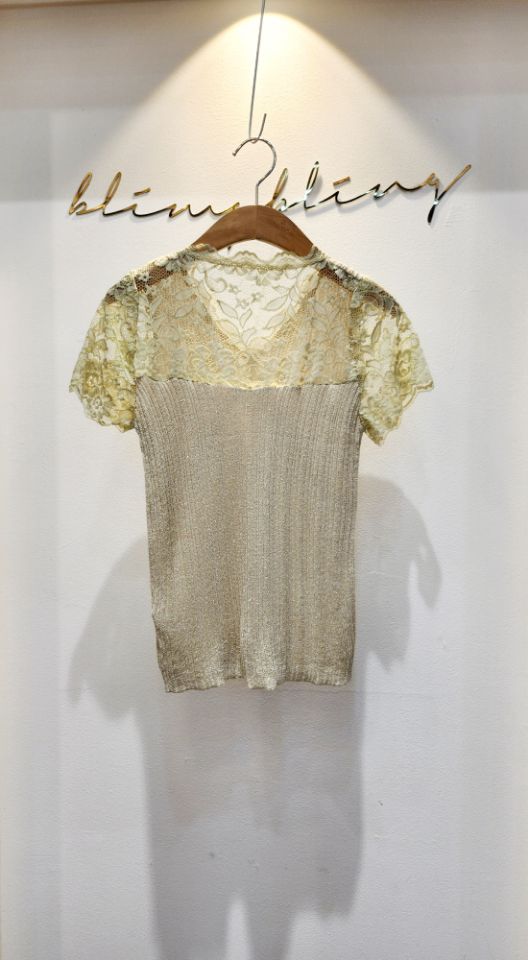 BLING BLING-S/RICO韓國代購女裝新品26夏季針織衫珍珠蕾絲BLING BLING-S/RICO針織衫