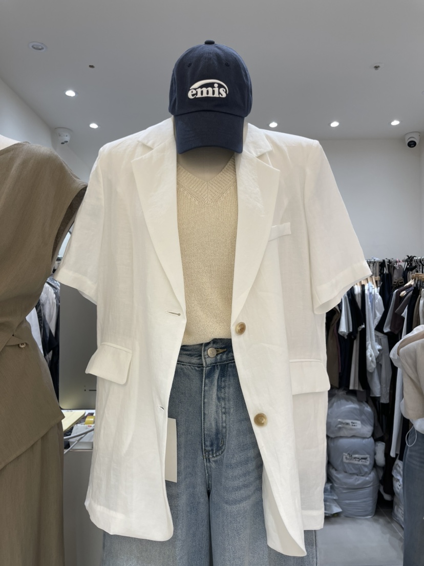 HEIZE韓國東大門代購女士新品熱賣26夏季西裝西服亞麻開衩HEIZE西裝/西服圖色1