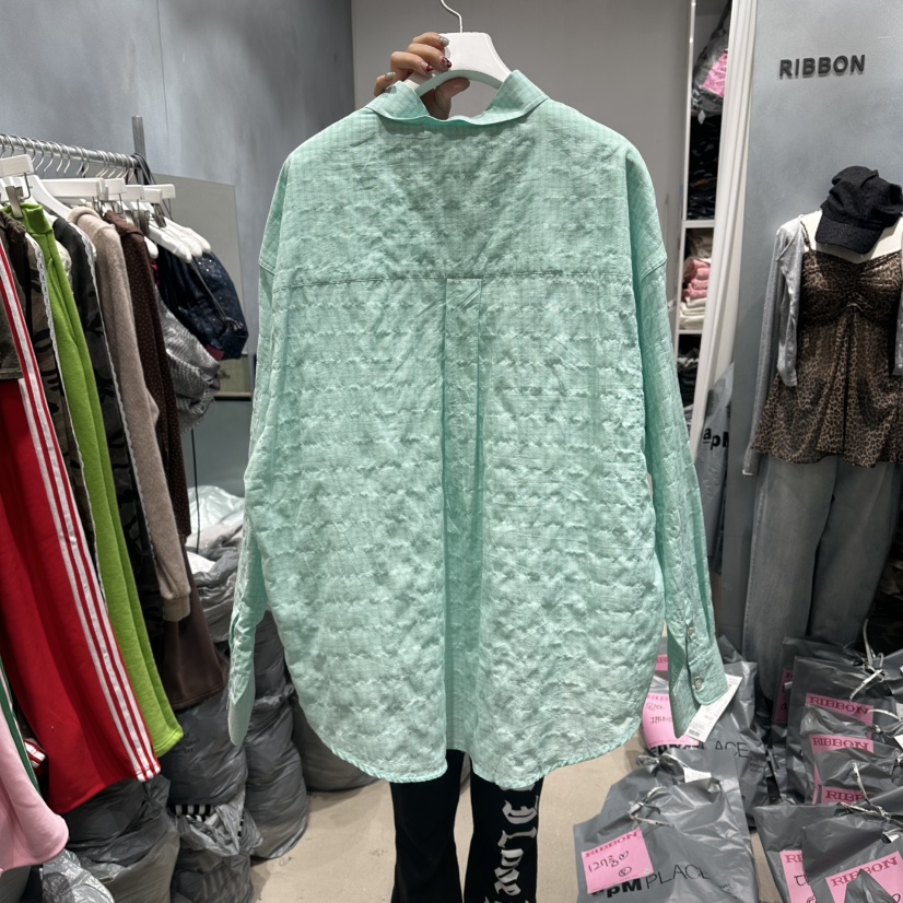 RIBBON韓國直郵實拍女裝新款熱賣時尚人氣襯衫蕾絲衫格子RIBBON襯衫/蕾絲衫