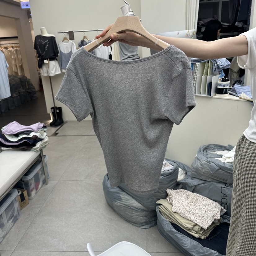 I MFACT韓國東大門直郵女裝新品26夏季職業人氣T恤褶皺羅紋I MFACTT恤