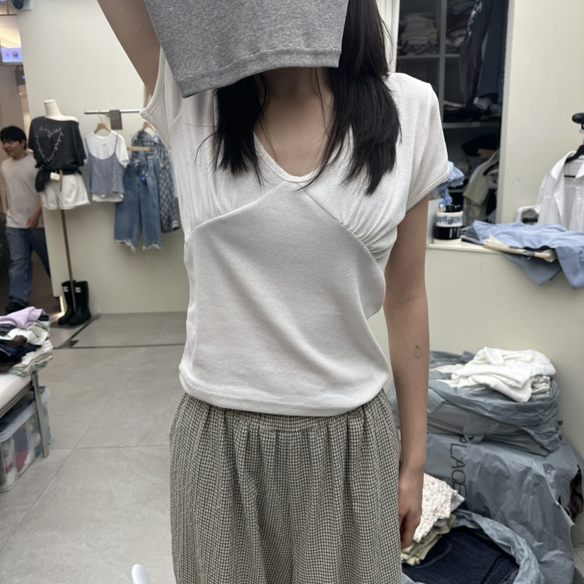I MFACT韓國東大門直郵女裝新品26夏季職業人氣T恤褶皺羅紋I MFACTT恤圖色1