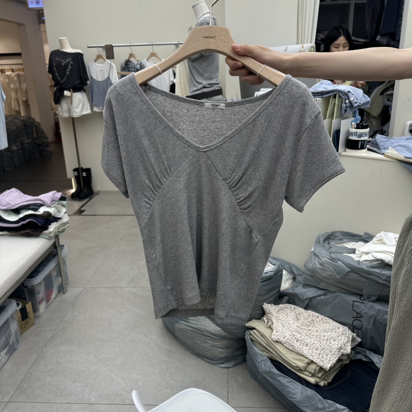 I MFACT韓國東大門直郵女裝新品26夏季職業人氣T恤褶皺羅紋I MFACTT恤圖色2