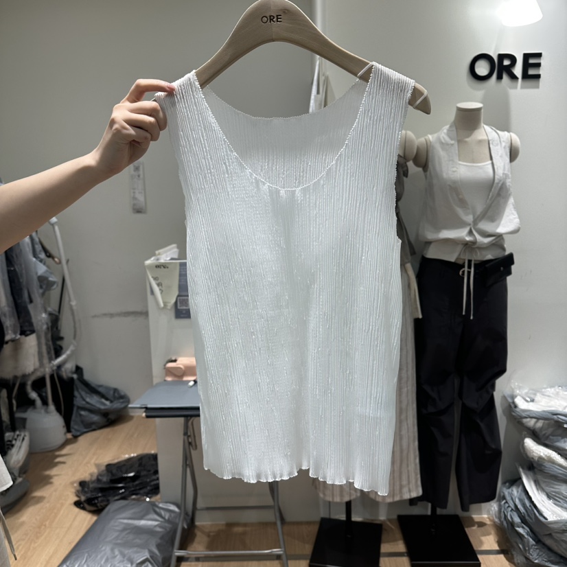 ORE-P韓國東大門直郵女士新品推薦熱賣休閑吊帶背心褶裥ORE吊帶/背心圖色1白色