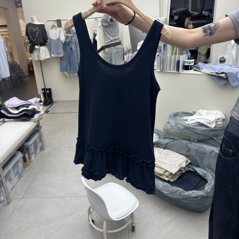 I MFACT韓國直郵女裝新款推薦休閑吊帶背心荷葉邊不含無袖I MFACT吊帶/背心