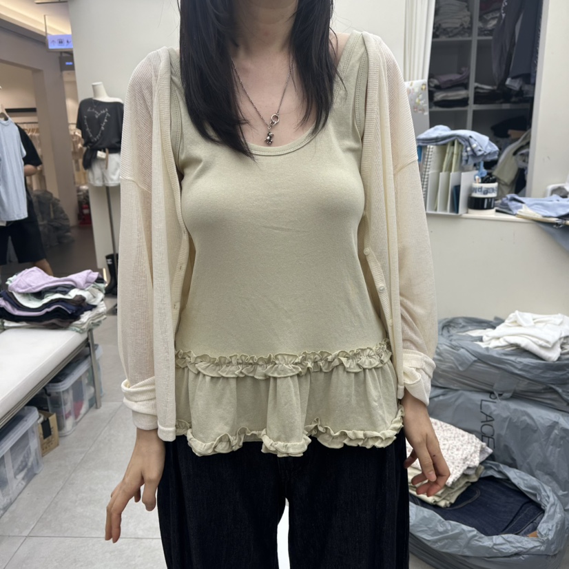 I MFACT韓國直郵女裝新款推薦休閑吊帶背心荷葉邊不含無袖I MFACT吊帶/背心圖色2
