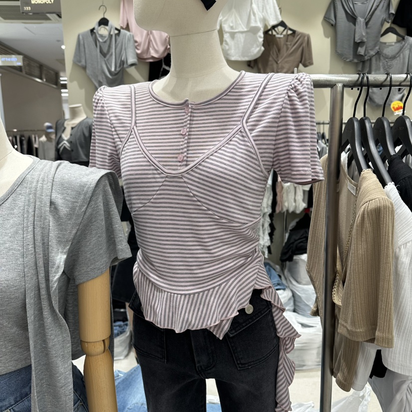 MONOPOLY韓國直郵女裝新款26春夏休閑職業推薦26夏季T恤假兩件MONO_POLYT恤圖色1