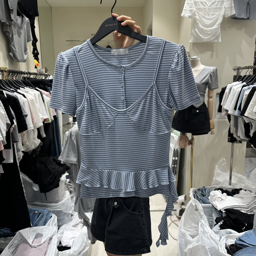 MONOPOLY韓國直郵女裝新款26春夏休閑職業推薦26夏季T恤假兩件MONO_POLYT恤圖色2