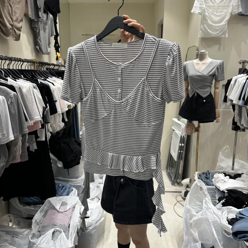 MONOPOLY韓國直郵女裝新款26春夏休閑職業推薦26夏季T恤假兩件MONO_POLYT恤圖色3