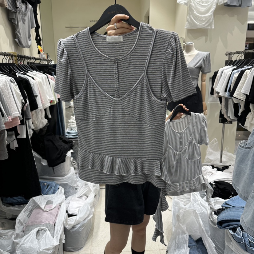 MONOPOLY韓國直郵女裝新款26春夏休閑職業推薦26夏季T恤假兩件MONO_POLYT恤圖色4
