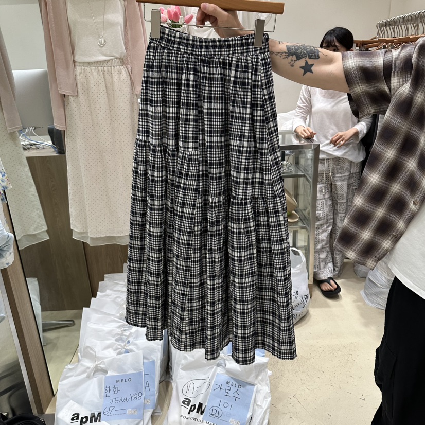MELO東大門實拍韓國女裝新品時尚26夏季職業人氣長裙格紋MELO長裙