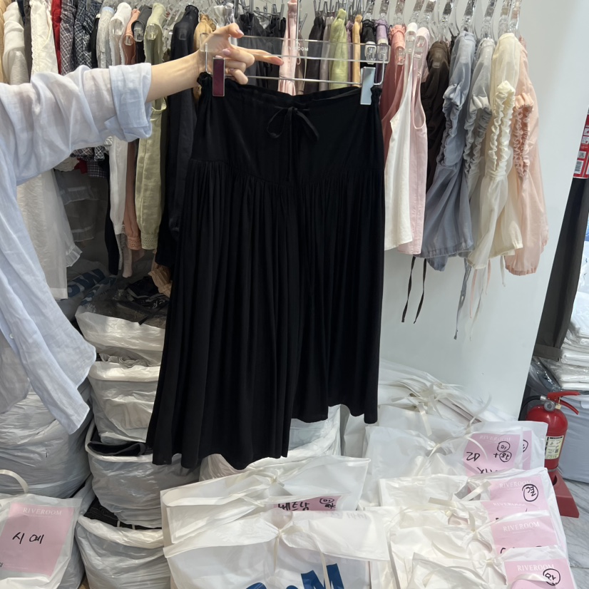 RIVEROOM韓國東大門代購女裝新品人氣26夏季職業休閑褲亞麻RIVEROOM休閑褲圖色2黑色