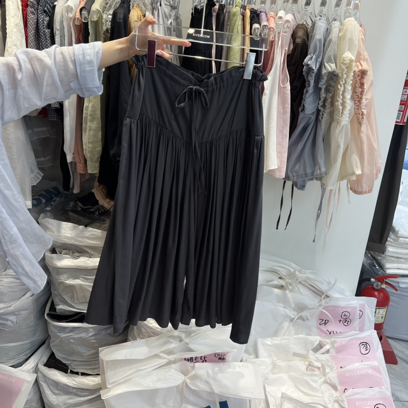 RIVEROOM韓國東大門代購女裝新品人氣26夏季職業休閑褲亞麻RIVEROOM休閑褲圖色3墨色