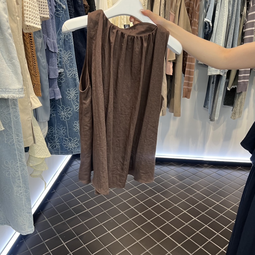 OUS/INCH-L韓國直郵女士新品休閑熱賣吊帶背心超長褶皺OUS/INCH吊帶/背心