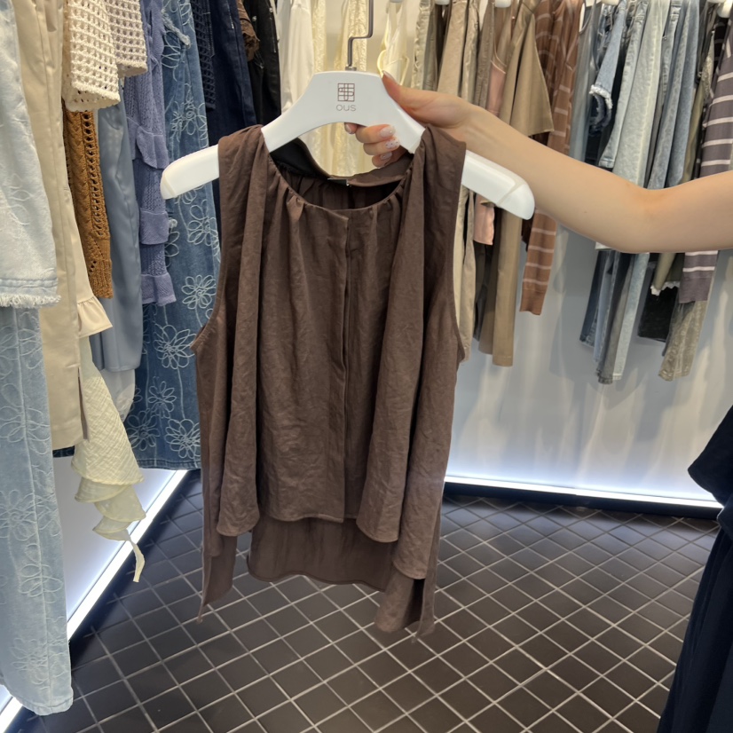 OUS/INCH-L韓國直郵女士新品休閑熱賣吊帶背心超長褶皺OUS/INCH吊帶/背心圖色1