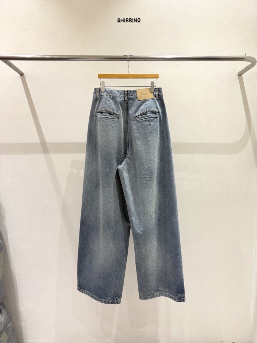 SHIRRING韓國東大門直郵女裝新品26春夏熱賣牛仔褲水洗復古SHIRRING牛仔褲