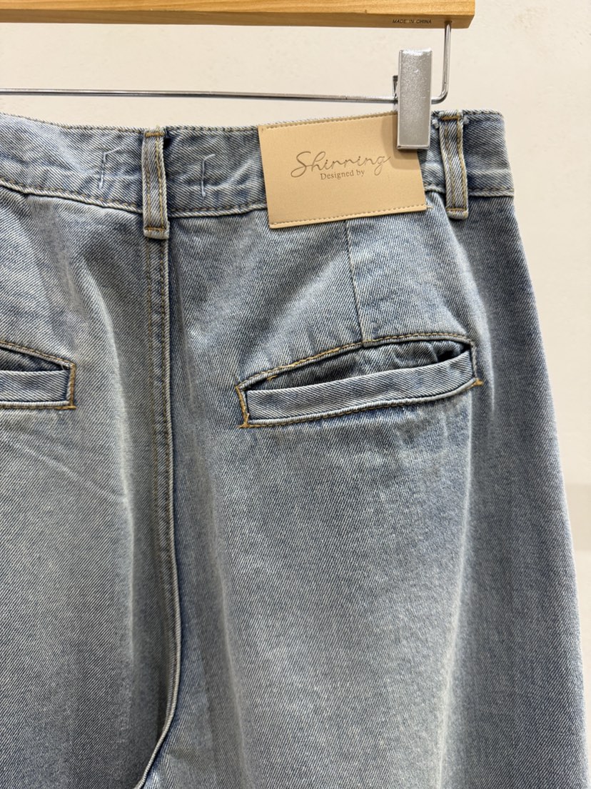 SHIRRING韓國東大門直郵女裝新品26春夏熱賣牛仔褲水洗復古SHIRRING牛仔褲