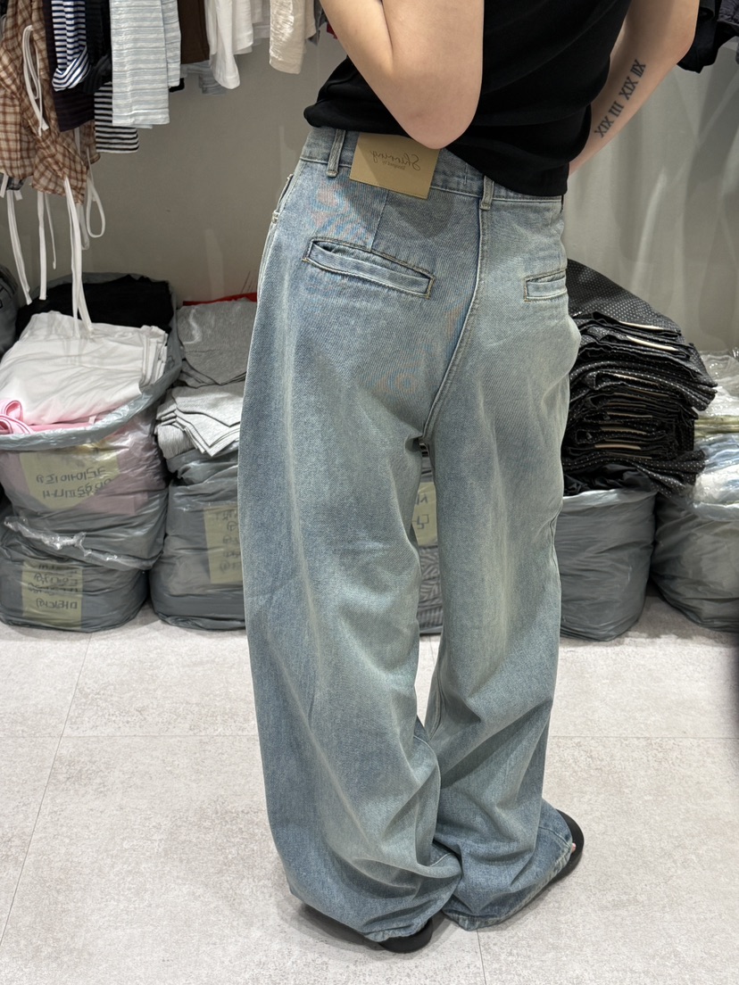 SHIRRING韓國東大門直郵女裝新品26春夏熱賣牛仔褲水洗復古SHIRRING牛仔褲
