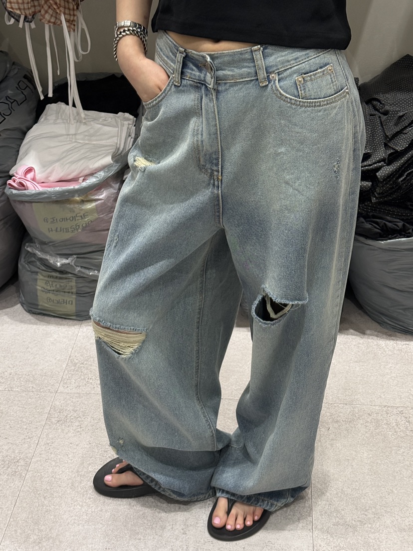 SHIRRING韓國東大門直郵女裝新品26春夏熱賣牛仔褲水洗復古SHIRRING牛仔褲