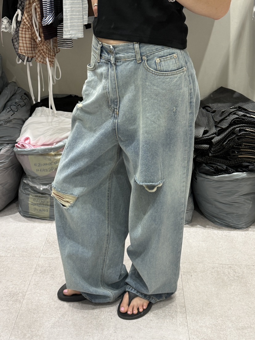 SHIRRING韓國東大門直郵女裝新品26春夏熱賣牛仔褲水洗復古SHIRRING牛仔褲