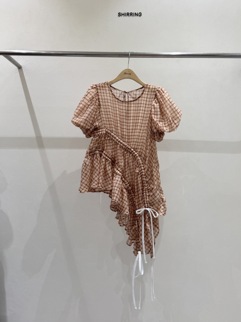 SHIRRING東大門實拍韓國女裝新品職業休閑襯衫蕾絲衫不對稱SHIRRING襯衫/蕾絲衫圖色2