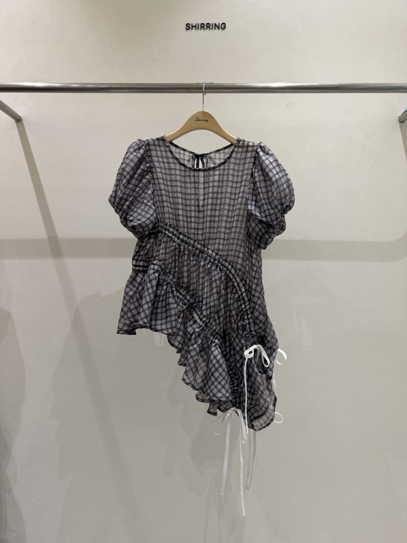 SHIRRING東大門實拍韓國女裝新品職業休閑襯衫蕾絲衫不對稱SHIRRING襯衫/蕾絲衫圖色3