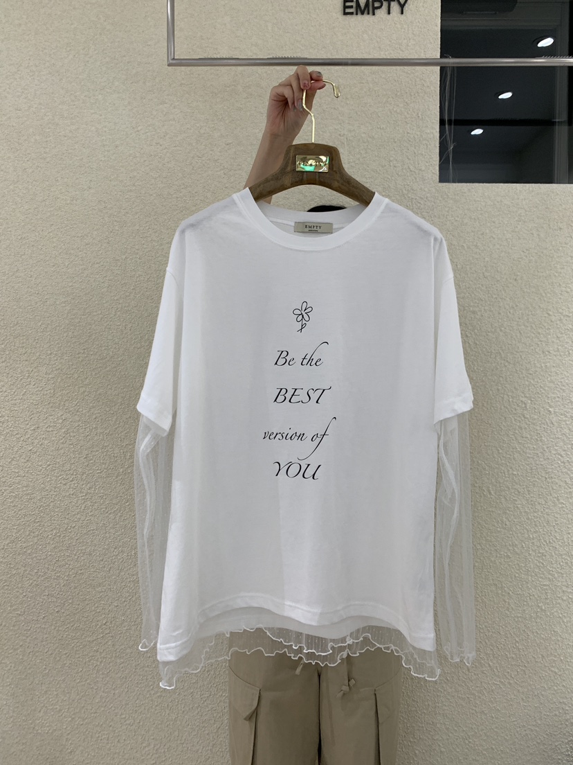 EMPTY韓國東大門直郵女裝新品26夏季26春夏熱賣長袖T恤網狀EMPTY長袖T恤圖色1