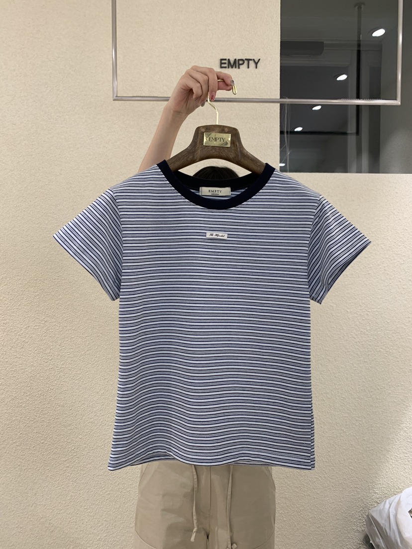 EMPTY韓國直郵實拍女裝新品時尚推薦26春夏26夏季T恤條紋EMPTYT恤圖色2