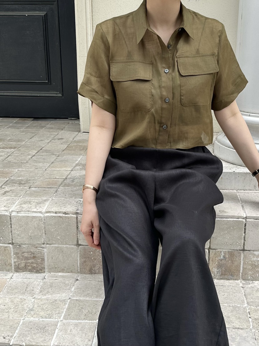 LE VASE韓國直郵女士新品26夏季職業26春夏襯衫蕾絲衫口袋LE VASE襯衫/蕾絲衫