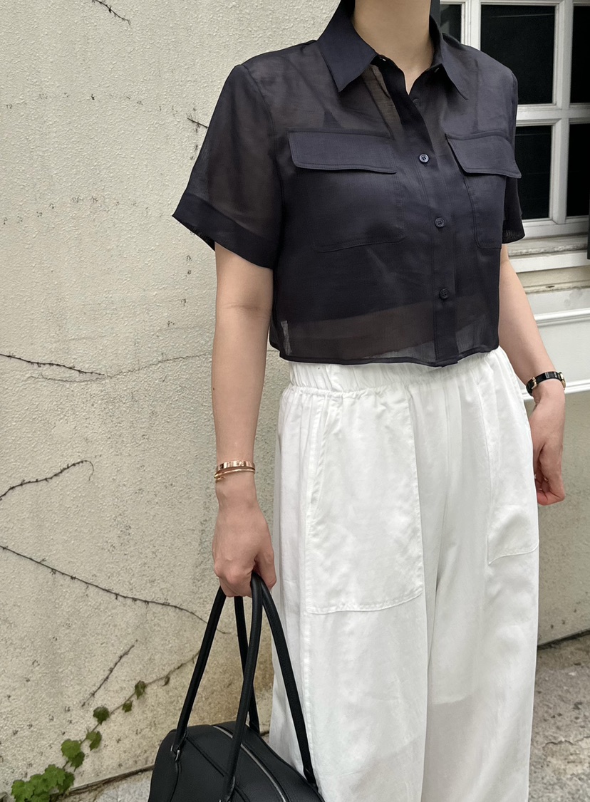 LE VASE韓國直郵女士新品26夏季職業26春夏襯衫蕾絲衫口袋LE VASE襯衫/蕾絲衫