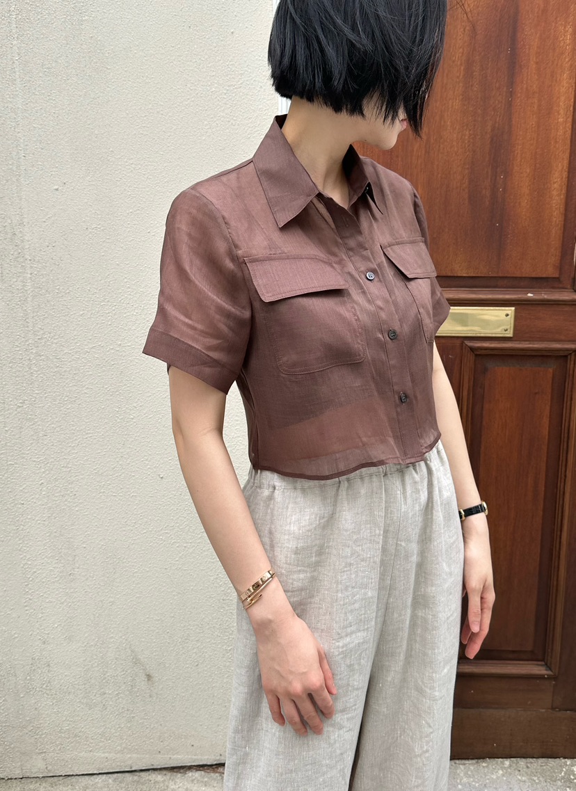 LE VASE韓國直郵女士新品26夏季職業26春夏襯衫蕾絲衫口袋LE VASE襯衫/蕾絲衫