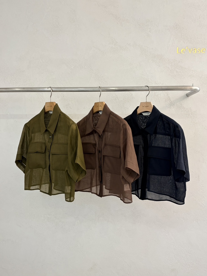 LE VASE韓國直郵女士新品26夏季職業26春夏襯衫蕾絲衫口袋LE VASE襯衫/蕾絲衫