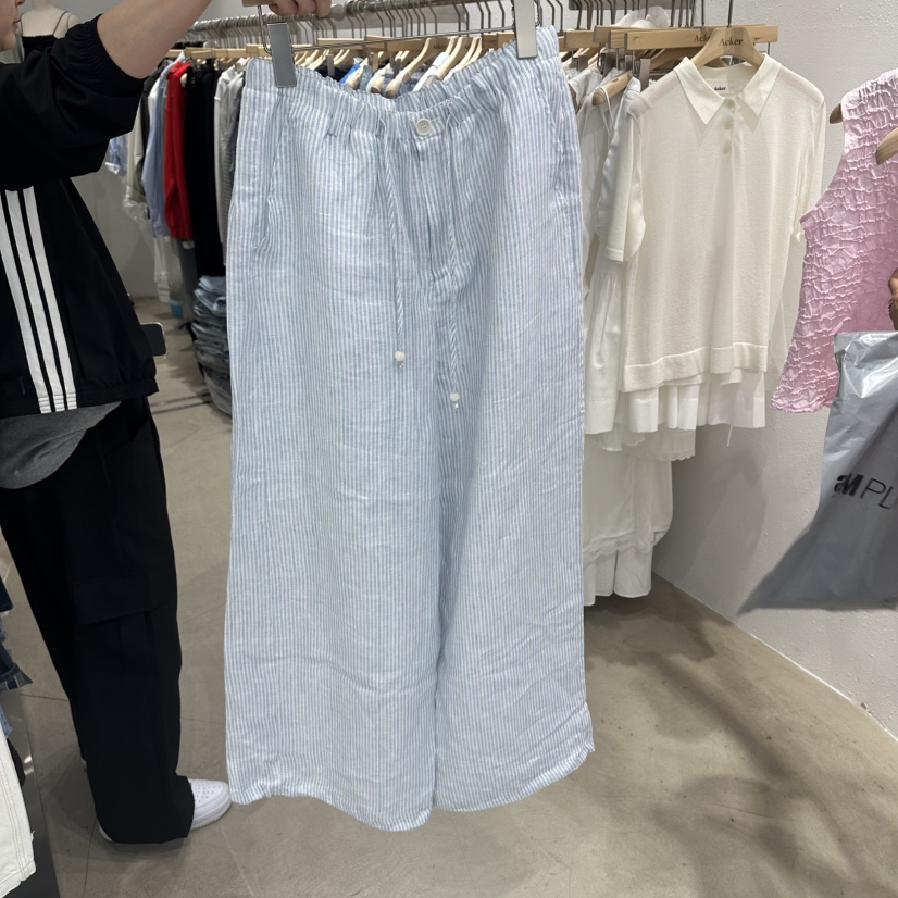 ACKER韓國直郵女士新品時尚休閑26夏季人氣休閑褲亞麻條紋ACKER休閑褲圖色1