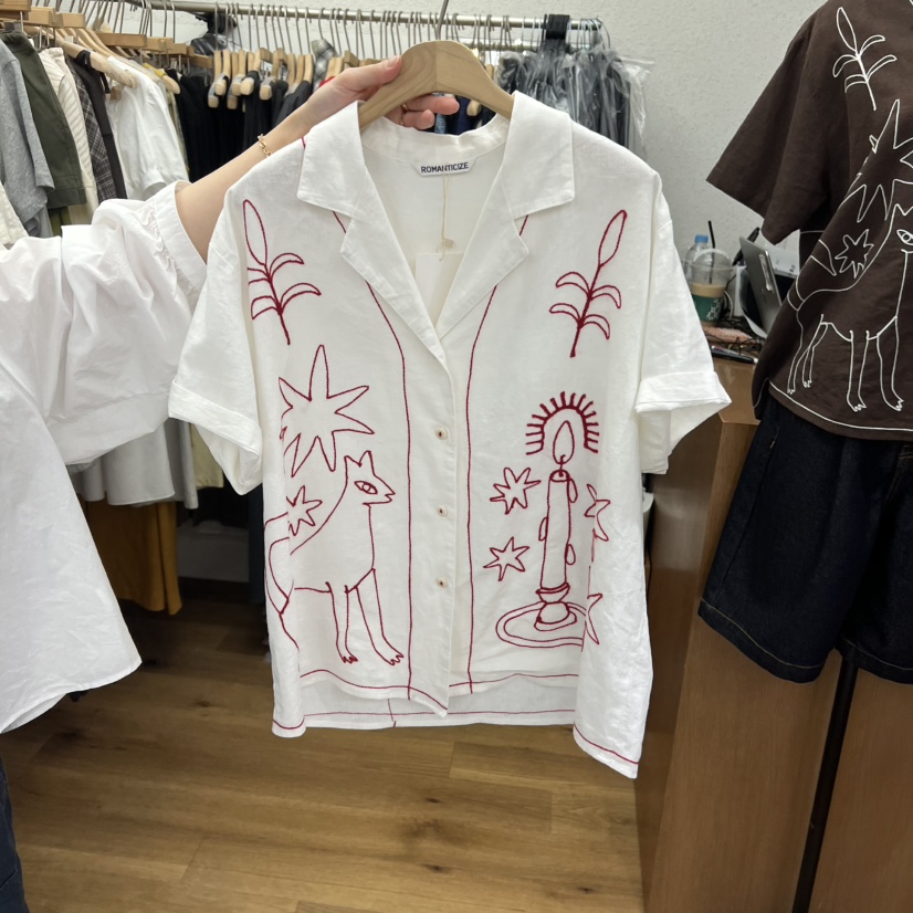 ROMANTICIZE韓國直郵女裝新款時尚職業休閑襯衫蕾絲衫刺繡ROMANTICIZE襯衫/蕾絲衫圖色2