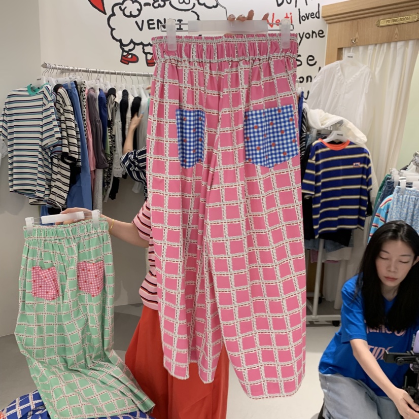 VENTI韓國直郵女士新品職業人氣休閑26春夏休閑褲口袋格紋VENTI休閑褲