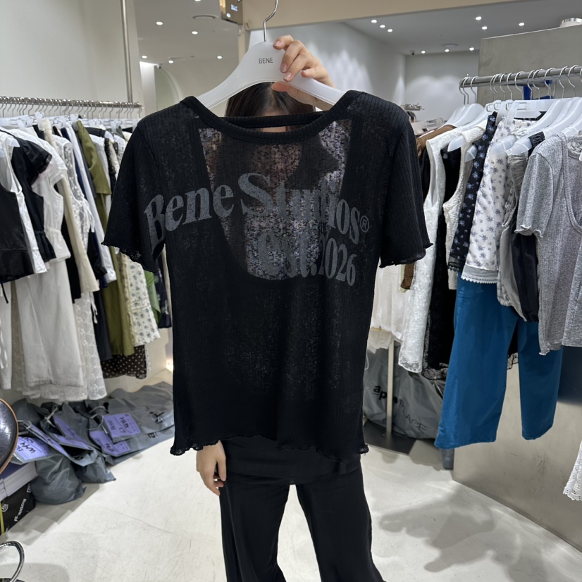 BENE韓國直郵實拍女士新品26春夏休閑人氣時尚熱賣T恤亞麻布BENET恤圖色3