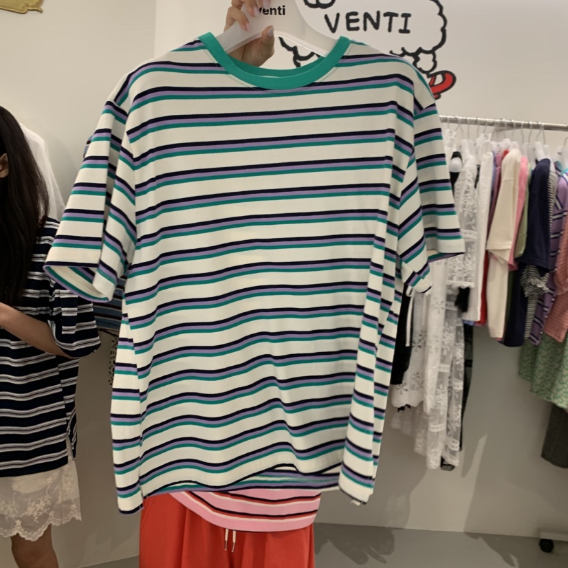 VENTI韓國直郵女裝新款人氣26春夏26夏季時尚休閑T恤條紋VENTIT恤圖色2