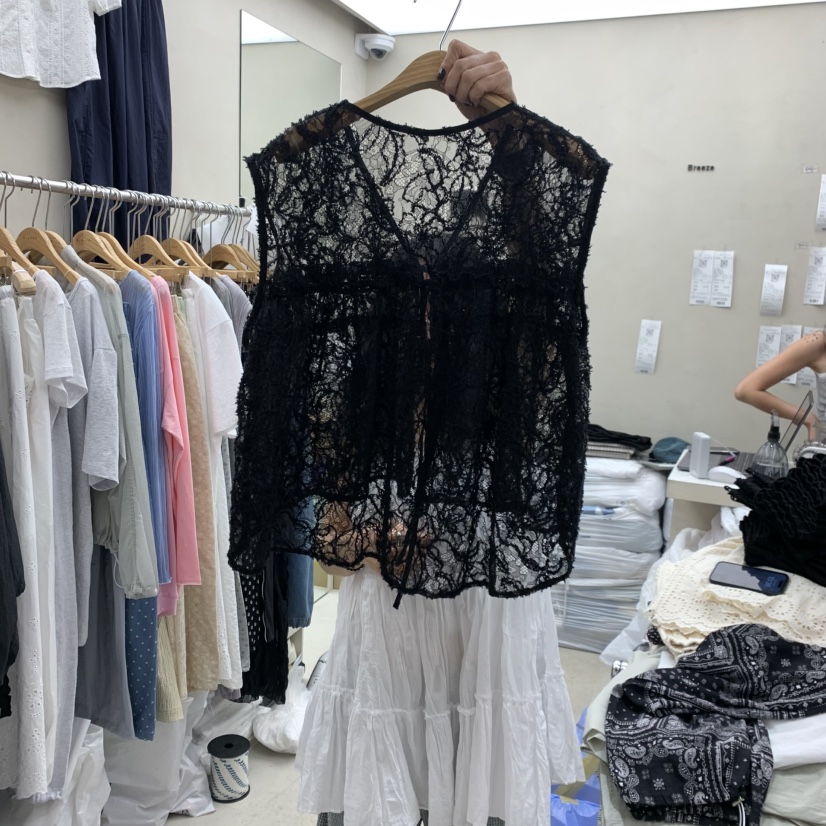 BREEZE韓國直郵女士新款時尚26春夏休閑職業襯衫蕾絲衫褶皺BREEZE襯衫/蕾絲衫