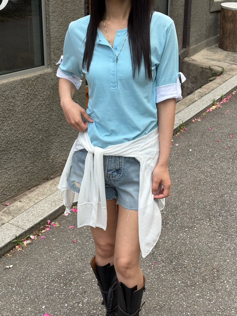 Verbena韓國代購女裝新款人氣休閑職業時尚推薦熱賣T恤撞色VerbenaT恤
