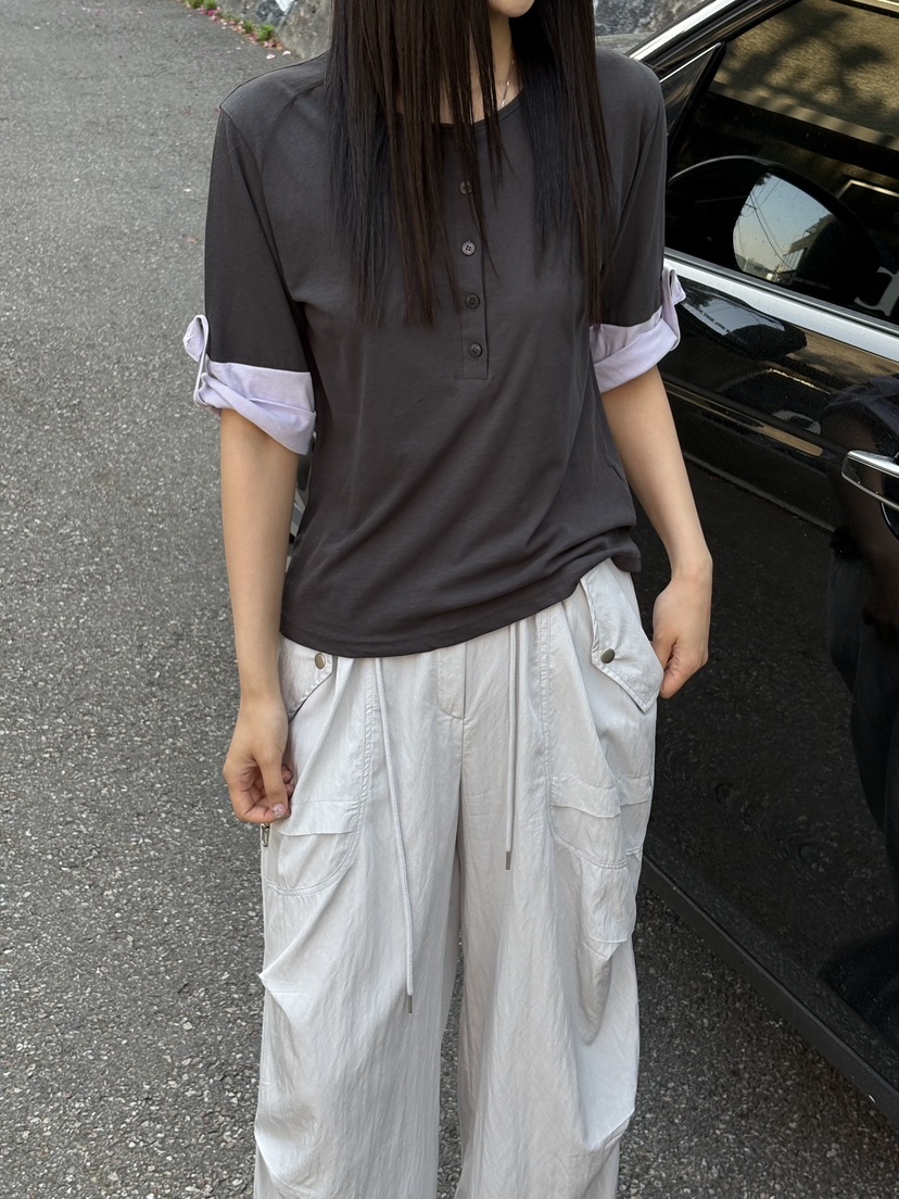 Verbena韓國代購女裝新款人氣休閑職業時尚推薦熱賣T恤撞色VerbenaT恤