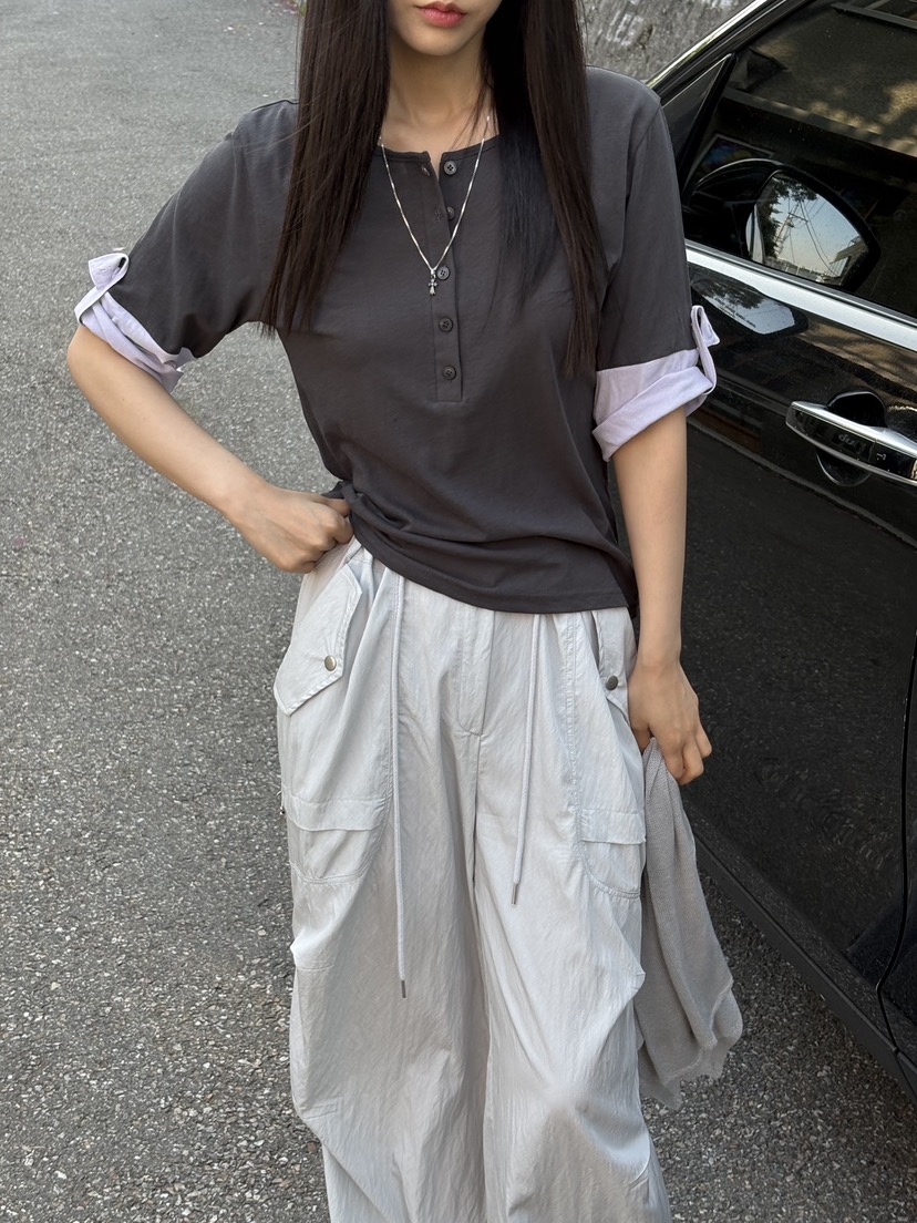 Verbena韓國代購女裝新款人氣休閑職業時尚推薦熱賣T恤撞色VerbenaT恤