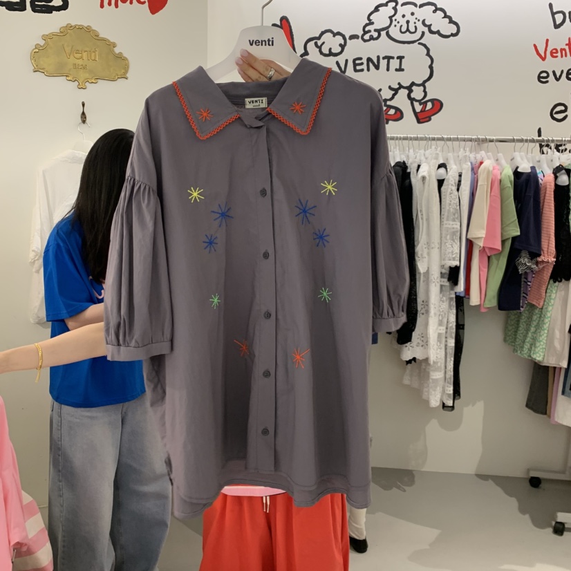 VENTI韓國代購女裝新款熱賣休閑26夏季職業襯衫蕾絲衫刺繡VENTI襯衫/蕾絲衫圖色3