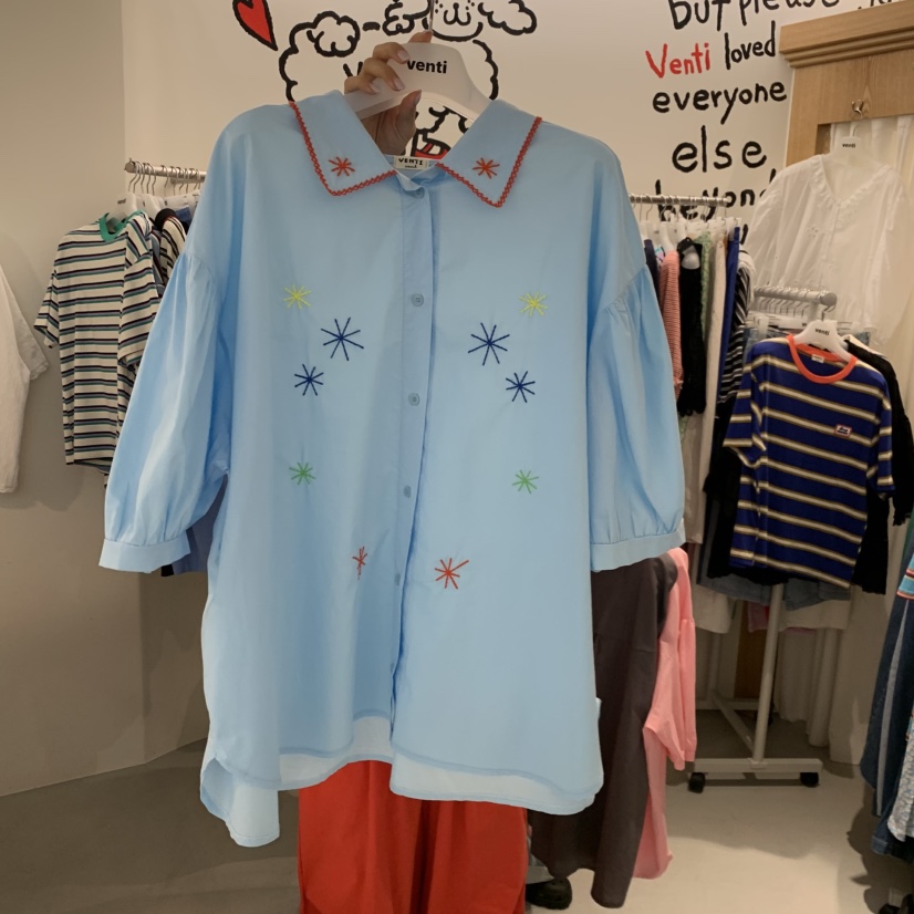 VENTI韓國代購女裝新款熱賣休閑26夏季職業襯衫蕾絲衫刺繡VENTI襯衫/蕾絲衫圖色4