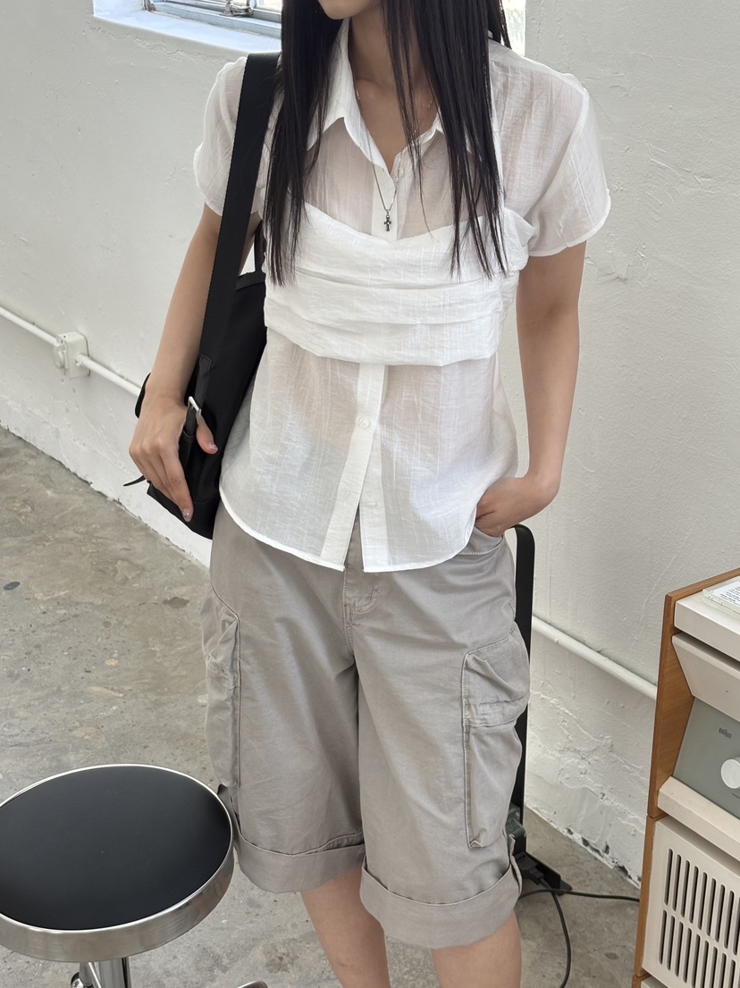 Verbena東大門實拍韓國女裝新品熱賣26夏季襯衫蕾絲衫露背Verbena襯衫/蕾絲衫