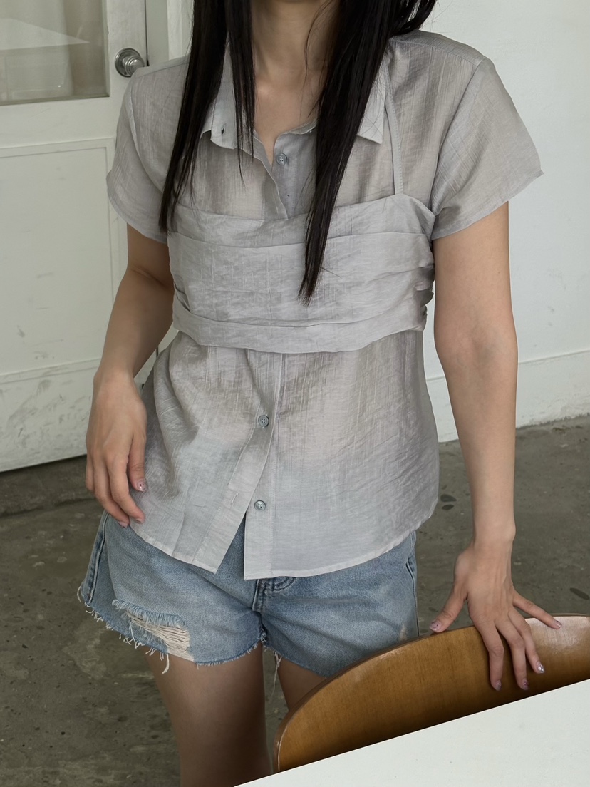 Verbena東大門實拍韓國女裝新品熱賣26夏季襯衫蕾絲衫露背Verbena襯衫/蕾絲衫