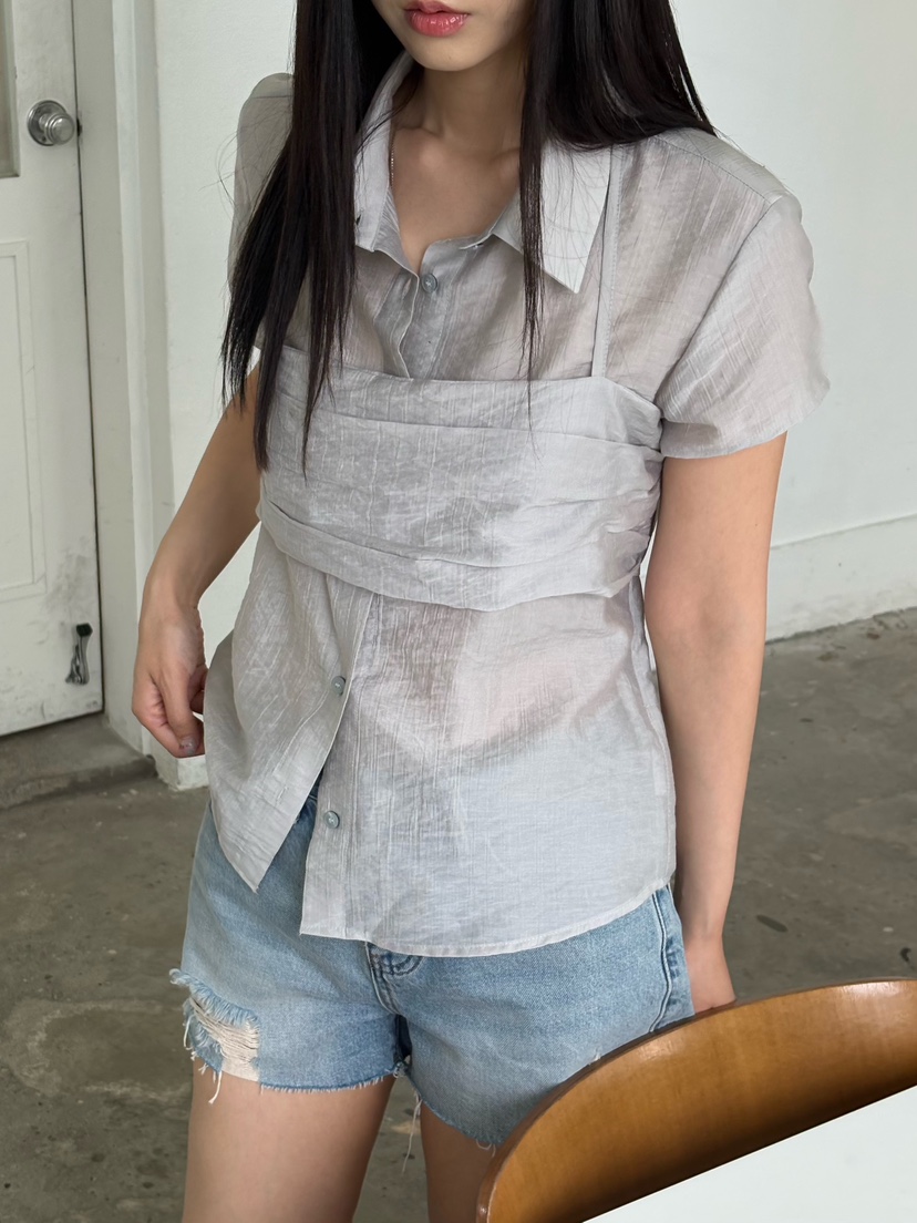 Verbena東大門實拍韓國女裝新品熱賣26夏季襯衫蕾絲衫露背Verbena襯衫/蕾絲衫